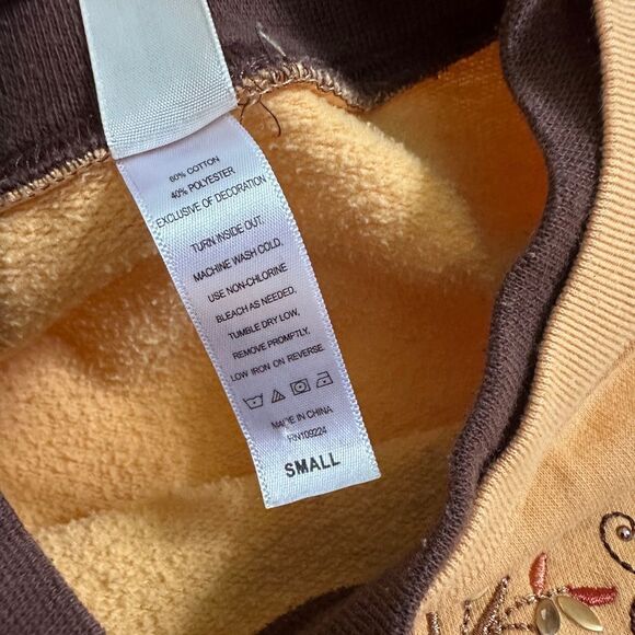 Vintage Fall Trees Leaves Embroidered Embellished Double Crew Granny Sweatshirt - Picture 6 of 6